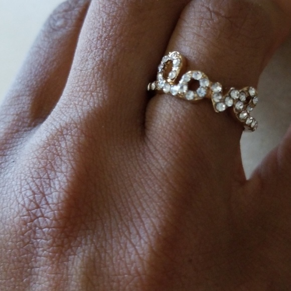 Crystals Script Word Love Ring - Picture 1 of 3